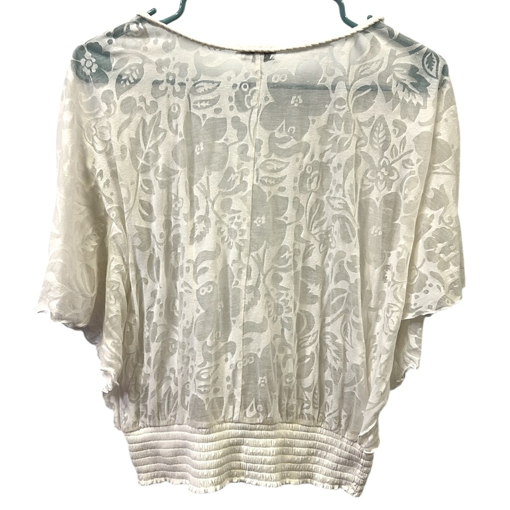 Express Semi Sheer Short Flutter Sleeve Elastic Waist Lightweight Top Womens XS - Picture 8 of 10